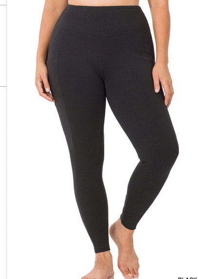 PLUS BETTER COTTON WIDE WAISTBAND POCKET LEGGINGS