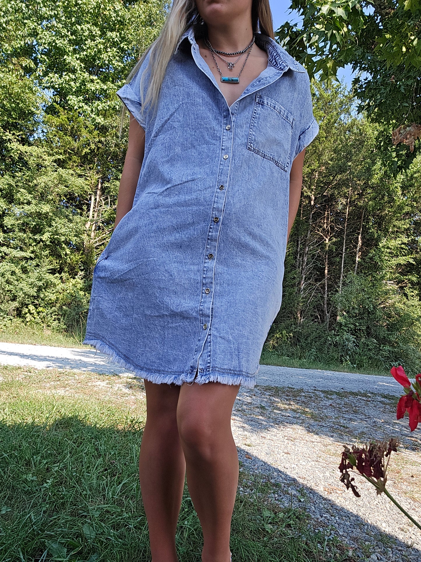 Frayed Hem Denim shirt dress