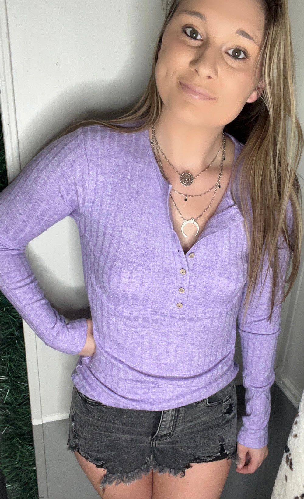 LAVENDER LONG SLEEVE BUTTON DOWN TOP